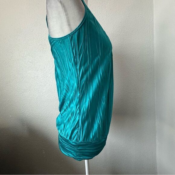 IZ Byer Sleeveless Tank Top Disco Turquoise Blue Chiffon SZ S - Picture 7 of 13
